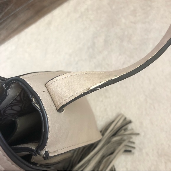 Steve Madden Nude Front Fringe Tassel Crossbody Saddle Bag - Picture 7 of 16